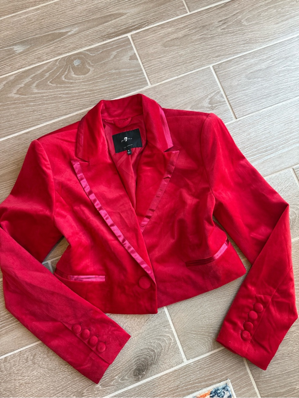 7 For All Mankind Red Cropped Blazer with Satin Trim